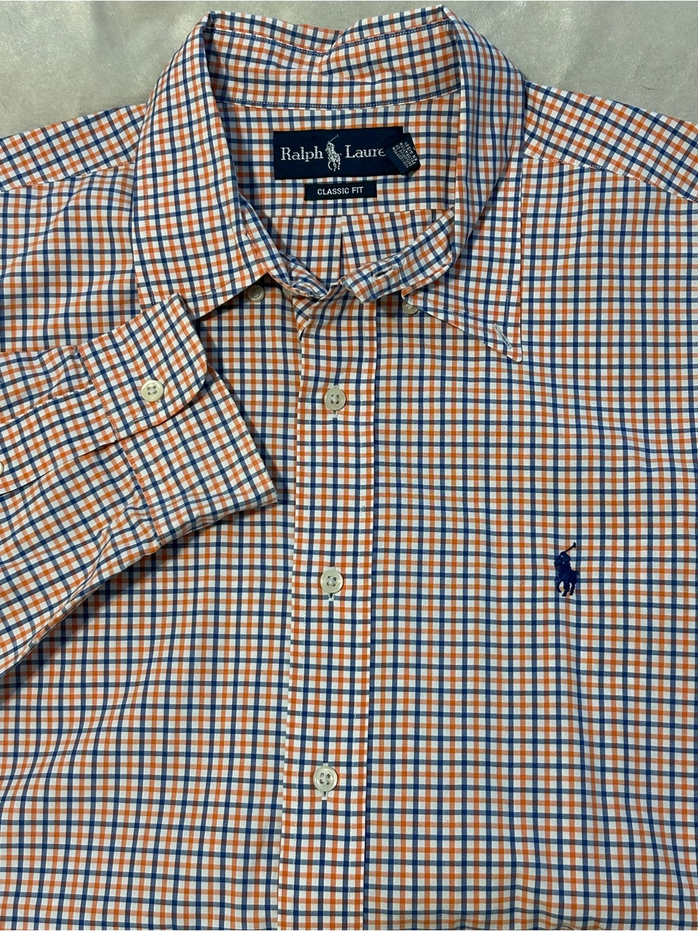 Polo Ralph Lauren Classic Fit Shirt Men XL Orange Blue Plaid Gingham Button Down